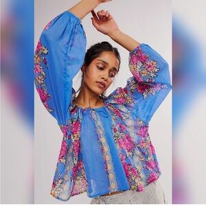 Free People Elena Floral Boho Top sz M